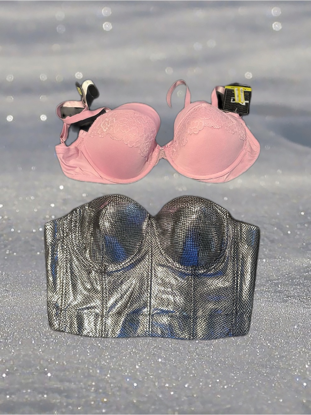 Maidenform Pink Lace Underwire Bra 36D and Metallic Bustier Top L Bundle $10